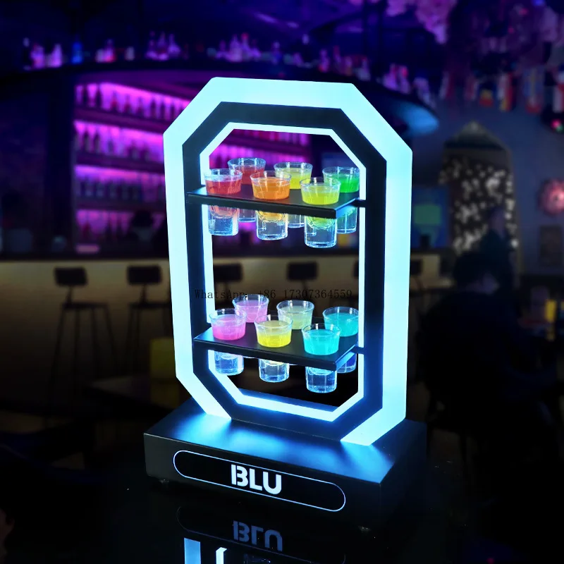 

Bar luminous cocktail rack rectangular wrought iron box 12-hole bullet cup holder led two-layer one-drink wine rack