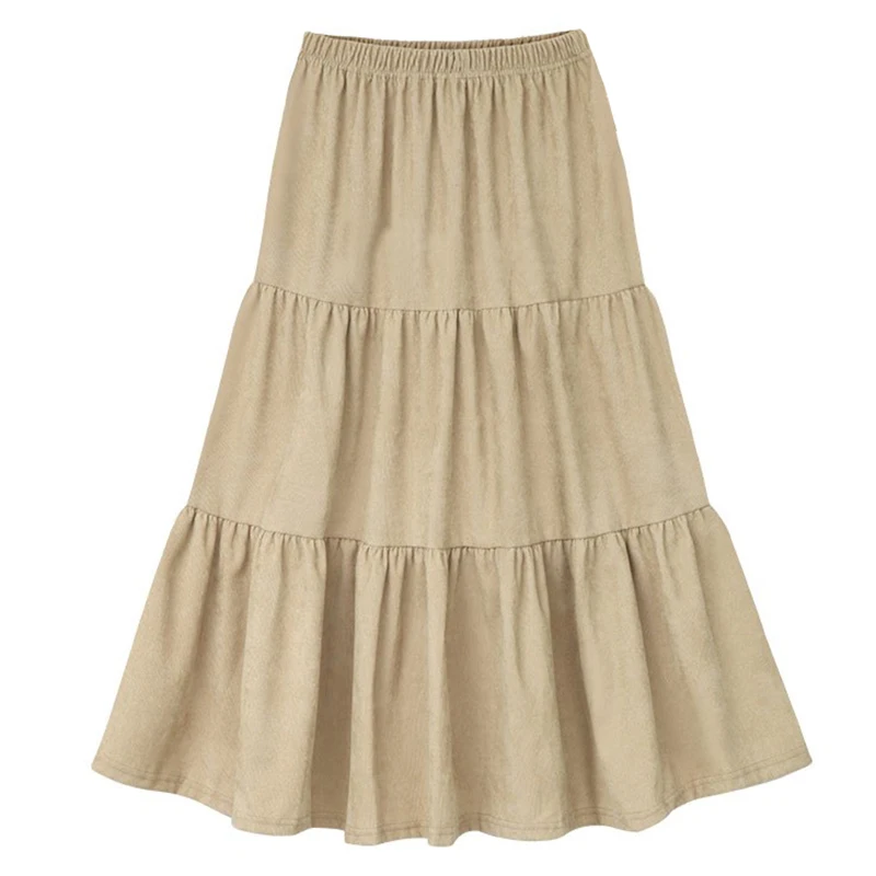 

Autumn New plus Size Women's High Waist Corduroy Midi Skirt Loose Slimming Elastic Waist Half Skirt A-Line Silhouette