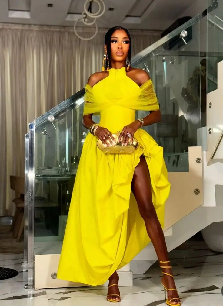 Sweety moda vestido de festa aso elegante amarelo assimétrico longo vestidos formais com mangas curtas vestido feminino