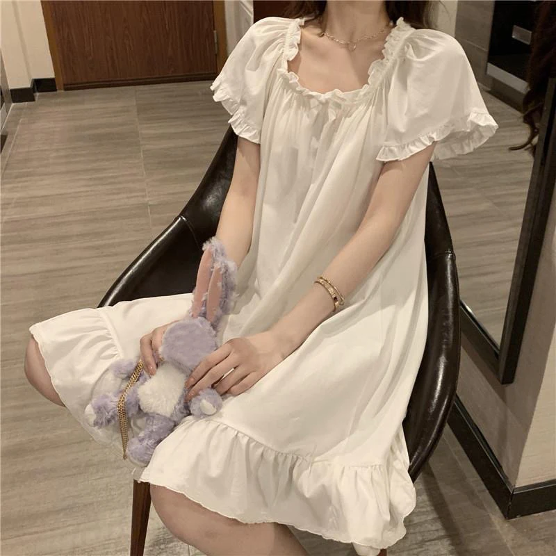 Night Dress Women Pajama White Sleepwear Summer Sexy Lingerie Korean Fashion Pijama Casual Home Women's Nightgown Female Dresses