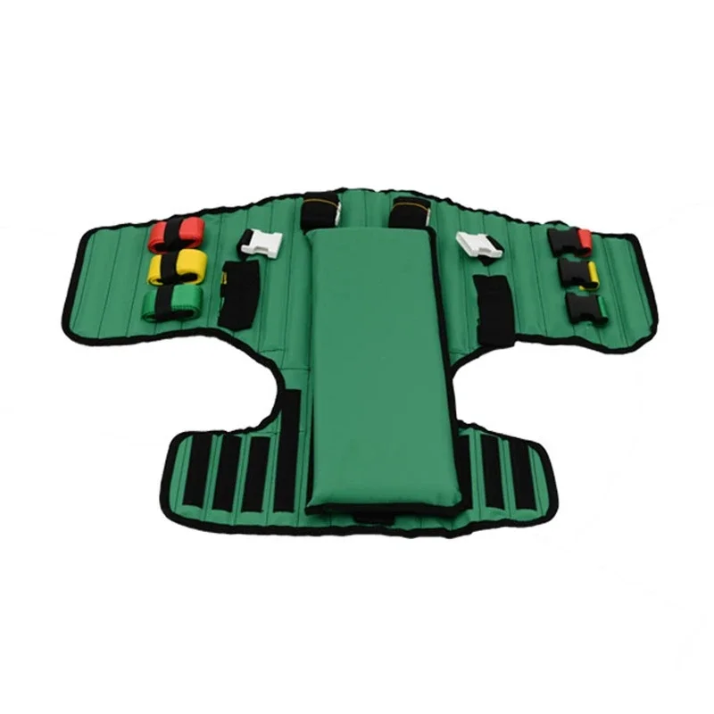 Portable spine and back fixation device, green stretcher, chest and back torso fixation splint