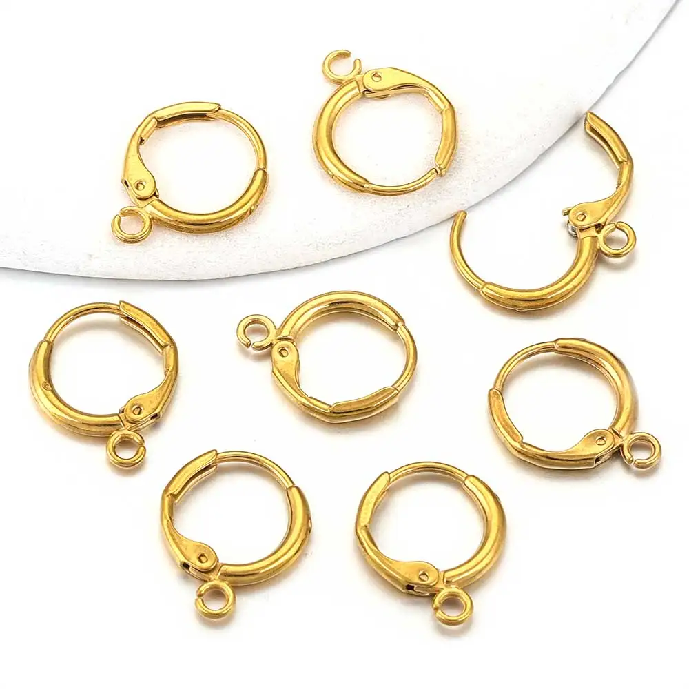 10pcs Stainless Steel Gold Plated Round Leverback Ear Clips European Style Earring for DIY Jewelry Making Accessories Wholesale