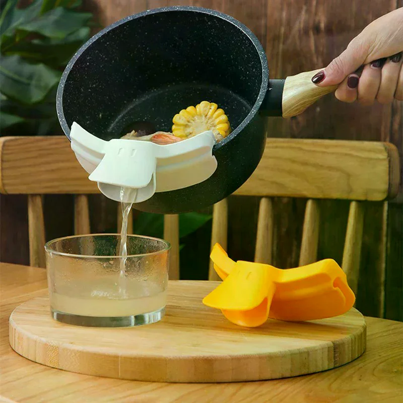 Pot Side Drainage Guide Nozzle Anti-Spill Cute Duckbill Shape Kitchen Soup Pouring Funnel Clip Spaghetti Funnel Filter Silicone