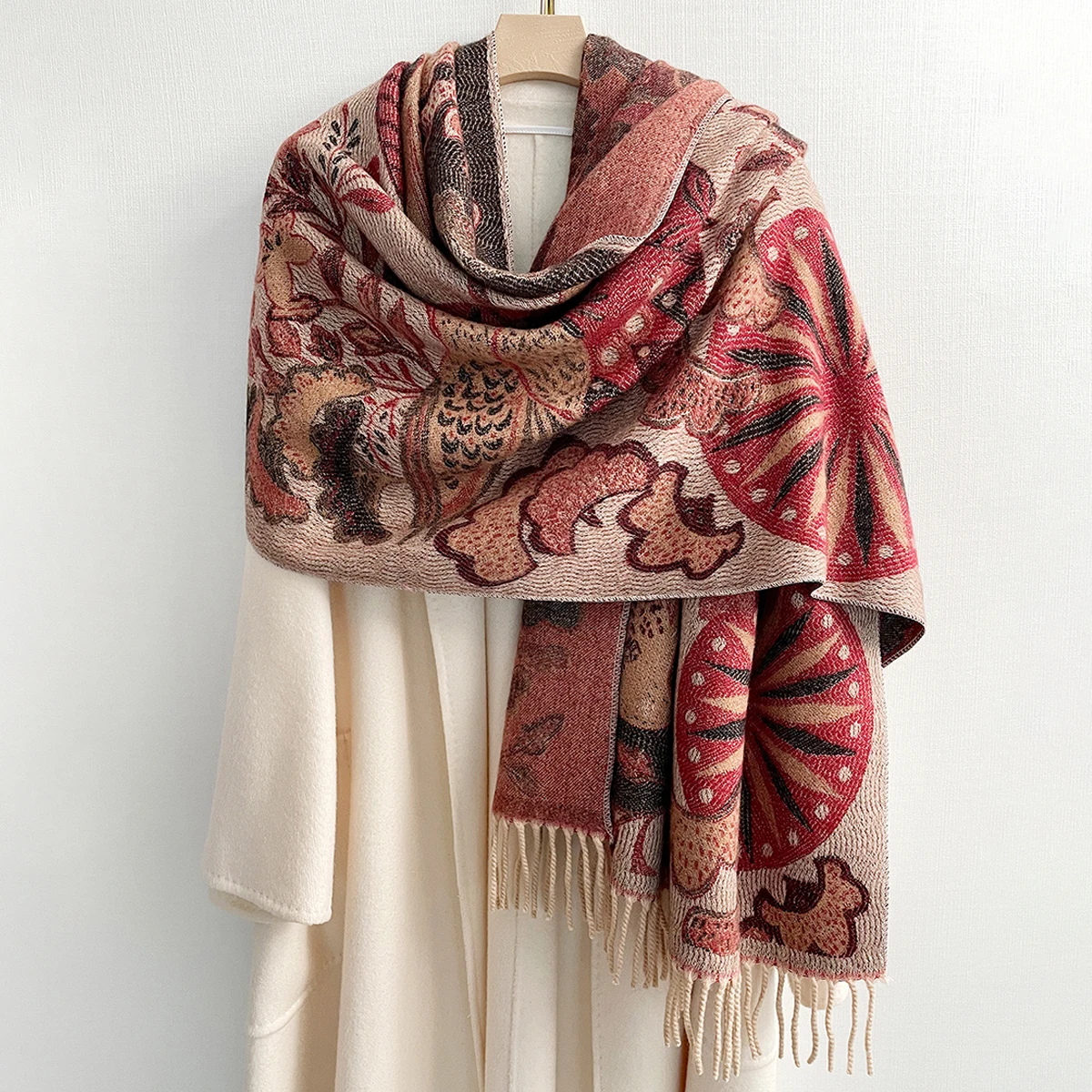 Flower Bird Pattern Winter & Fall Extra Soft Warm Scarf Large Pashmina Shawls & Wraps Cashmere Feel Womens Scarfs for Wedding
