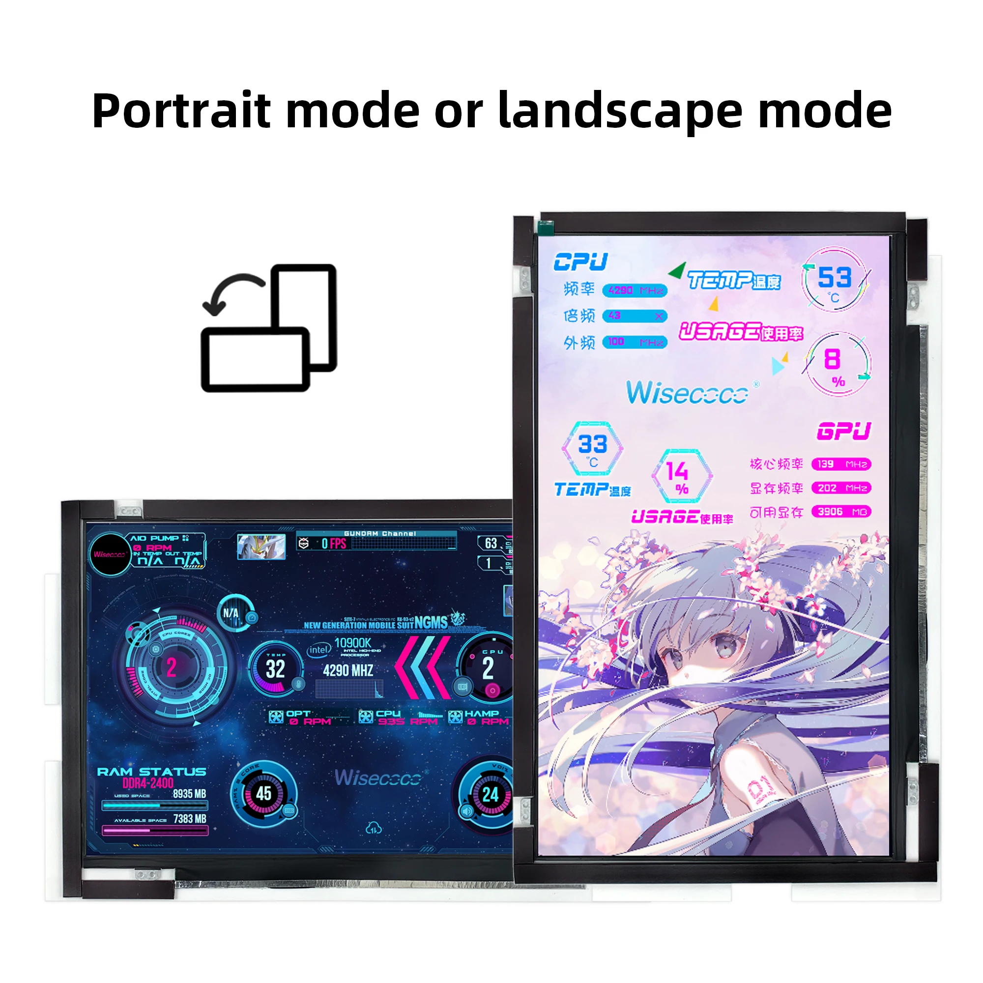 Imagem -04 - Wisecoco-monitor de Monitoramento Secundário Portátil para Jogos Velocidade Cpu Gpu Lianli O11 Mini Case Dinâmico 14 1920x1080 2k hd