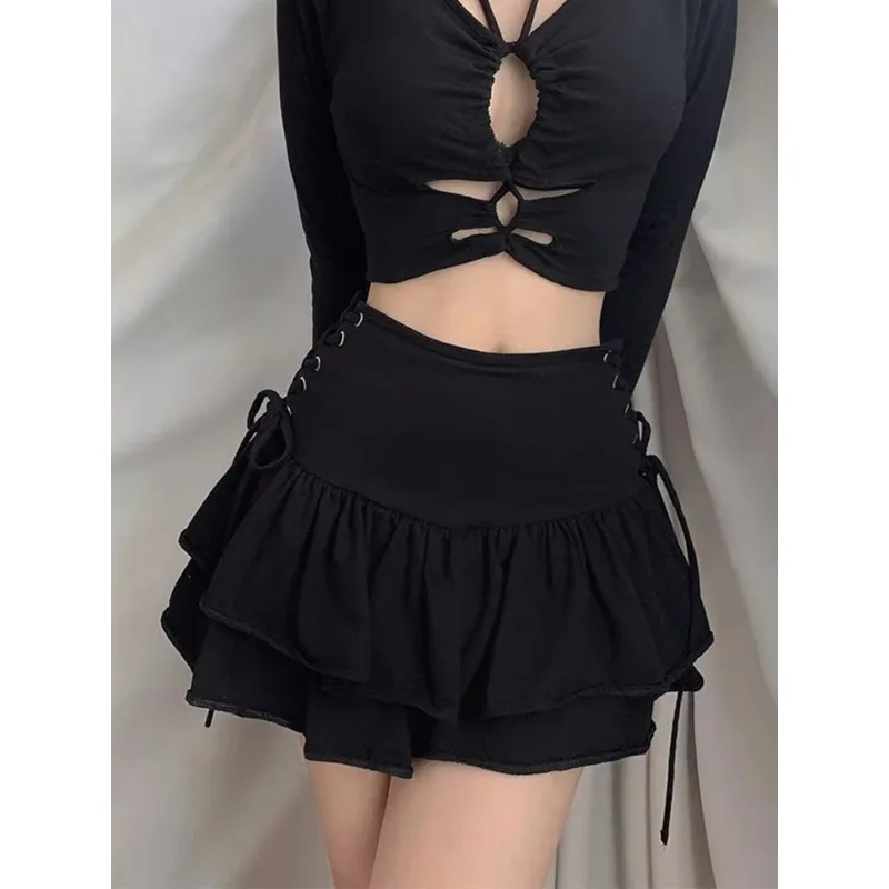 Women  Streetwear Harajuku Y2k High Waist Bandage Above Knee Skirt Gothic Punk Club  P2