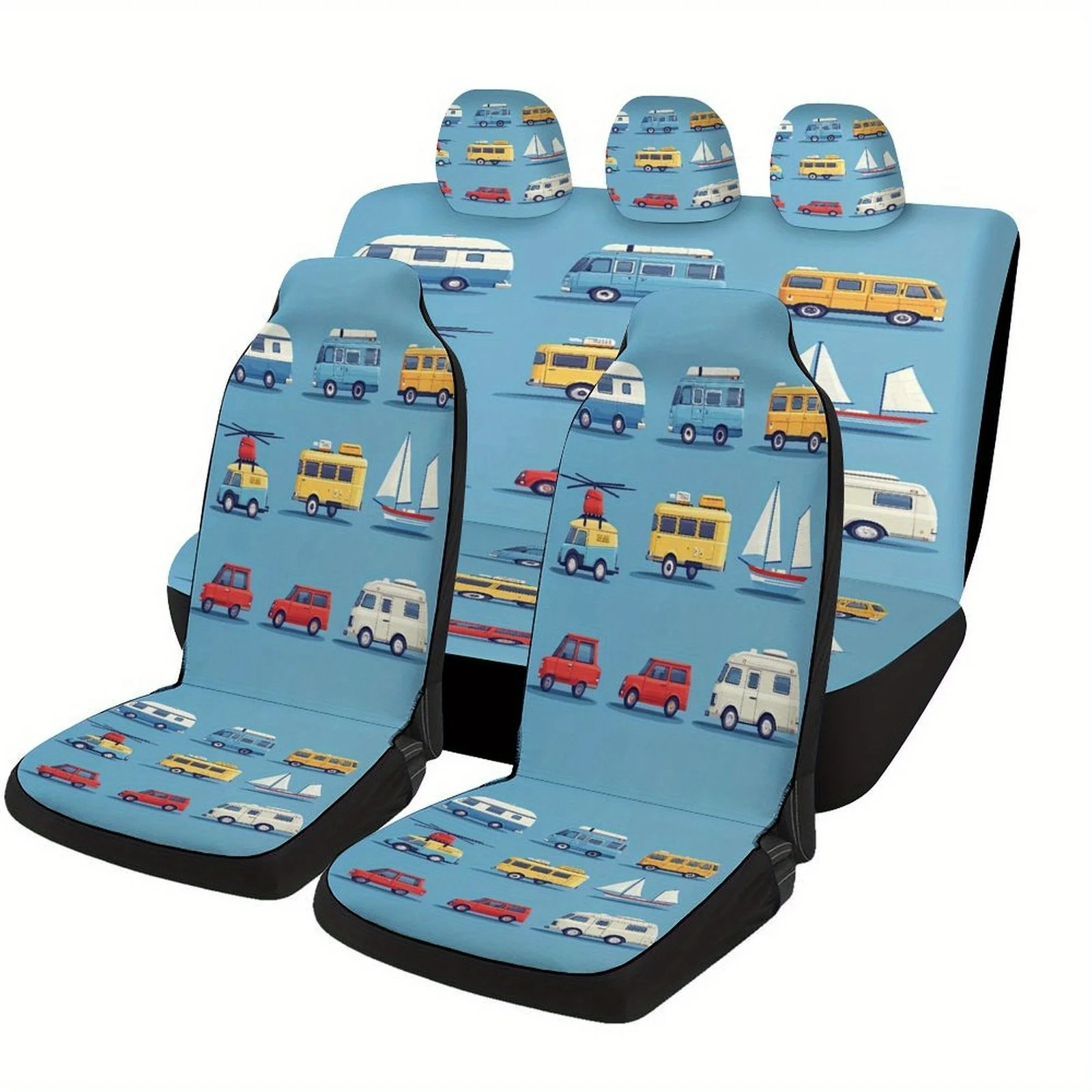 Travel Vehicles Collection Designed Car Seat Cover Set For Most Cars, Trendy Novelty High-quality Car Seat Protector Covers Full