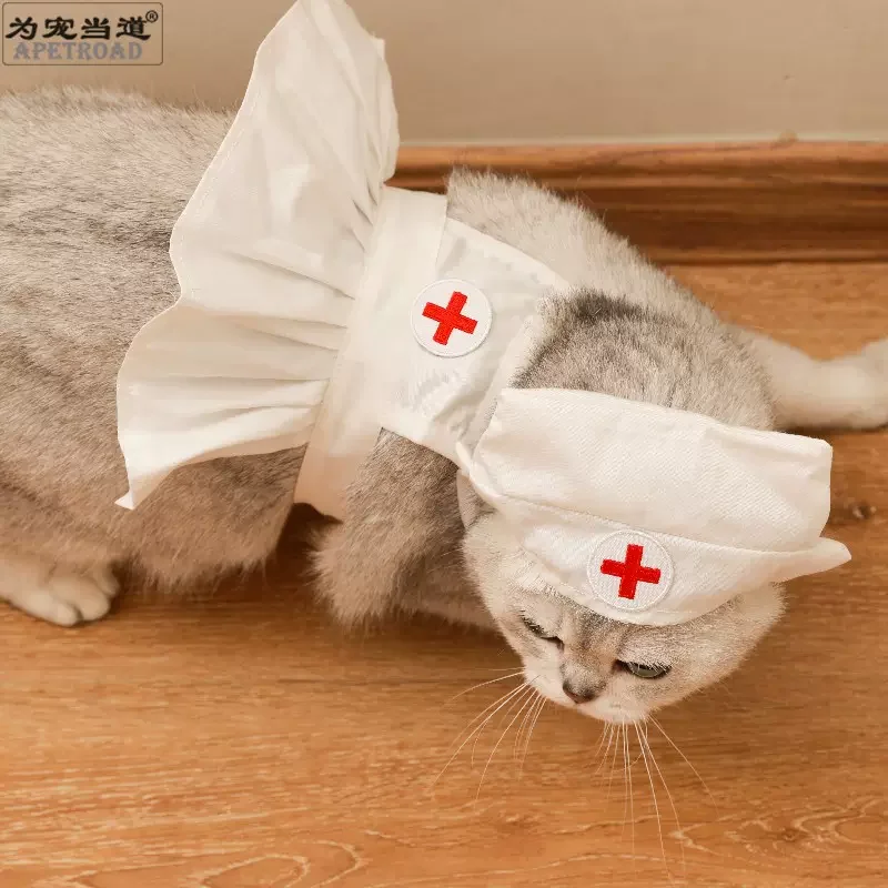 Cute Halloween Pet Costume Cosplay Nurse Puppy Cat Kitten Puppy Dress Kawaii Pet Costume Cat Accessories Halloween Gift