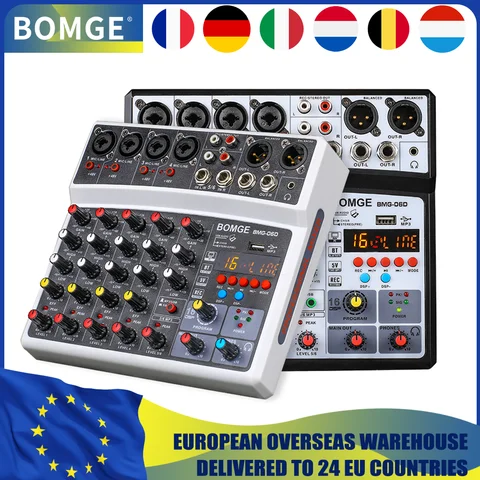 BOMGE 6 canales 16 DSP Echo DJ Audio mezclador de sonido interfaz consola mezcladora Karaoke con MP3 USB Bluetooth grabación estéreo 48V