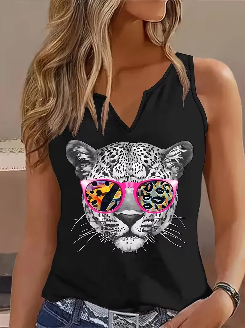 Summer Tank Top Streetwear Tiger Girls Sleeveless T-shirt V Neck Hip Hop Vest T Shirts Women Tee Shirt V-Neck Gothic Tops