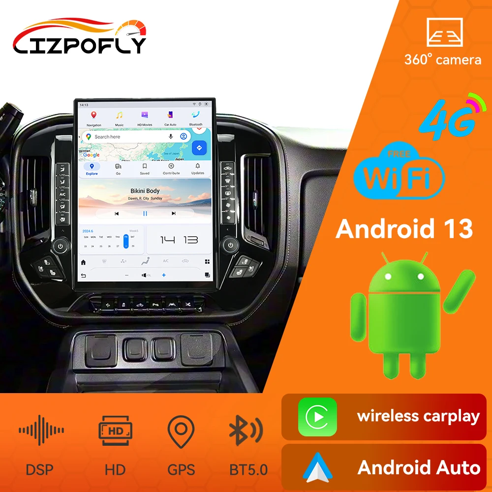 

15,6-дюймовый Android автомобильный радиоприемник Carplay для Chevrolet Silverado 2014-2019 GPS-навигация авторадио DSP автомобильный мультимедийный видеоплеер