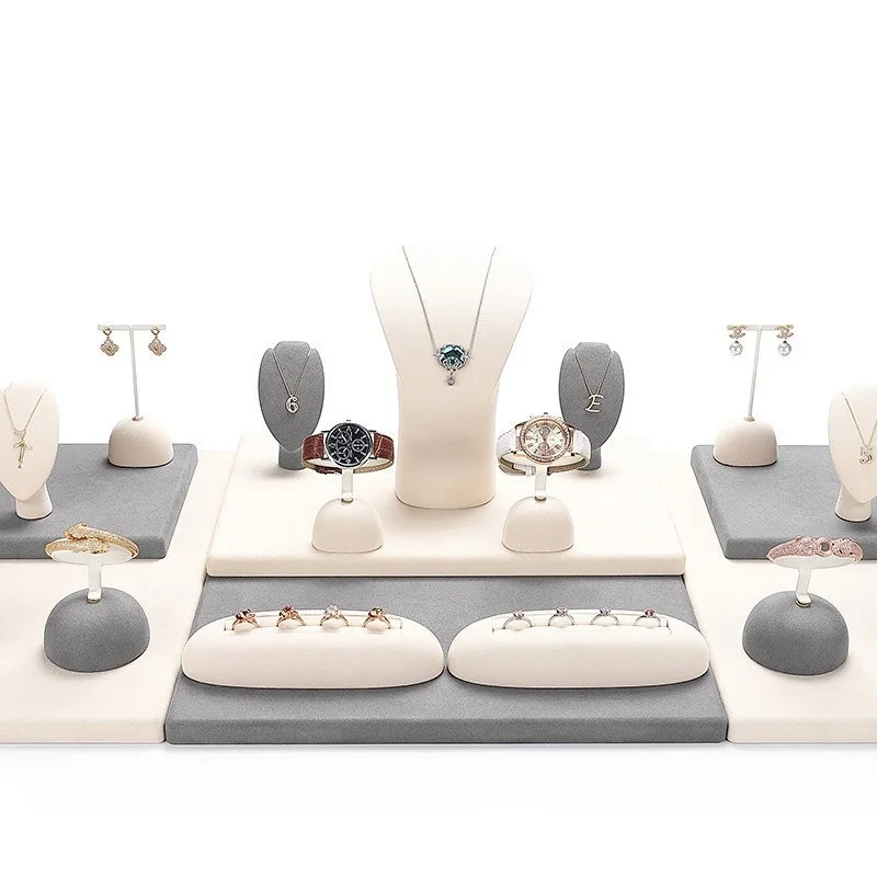 Minimalist Luxury Microfiber Jewelry Display Rack for Rings Necklaces and Earrings  Counter Display Stand for Accessories and