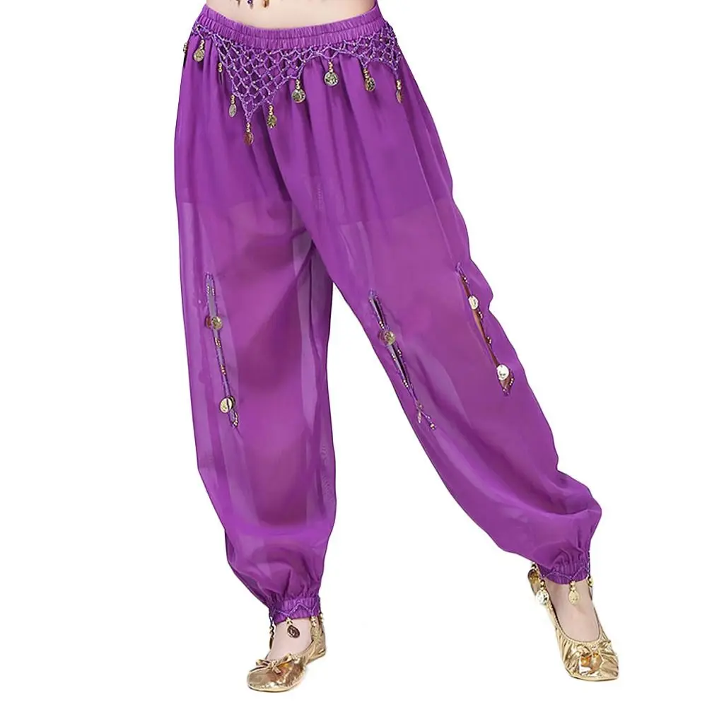 1pcs Belly Dancing Trousers Women Chiffon Bloomers Shiny Sequins Tassels Dancing Pants Show Costumes