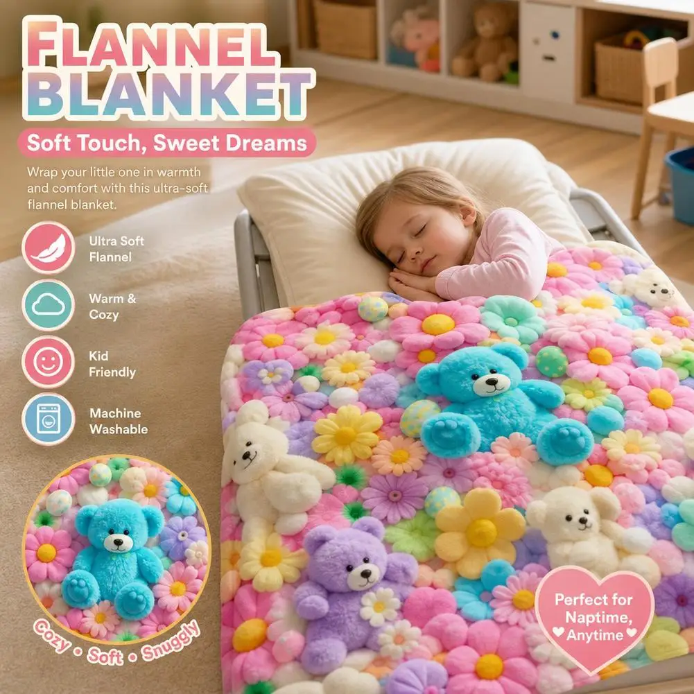 3D Fluffy Teddy Bear Flower Blanket Cute Colorful Daisy Plush Throw Blanket Soft Fuzzy Sherpa Blanket for Sofa Bed Girls Kids