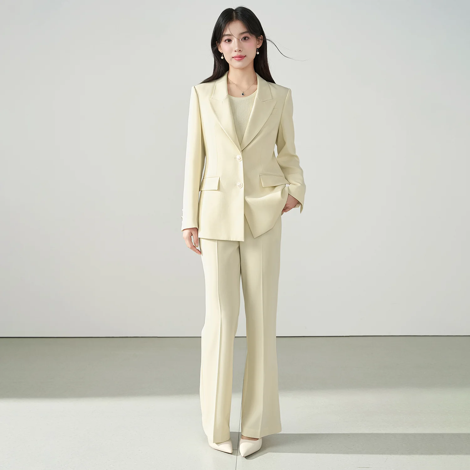 Allingentle Drak Blue Women's 2 Piece Set Two Button Fashion Women Pantsuit Set for Office Outfits Customize