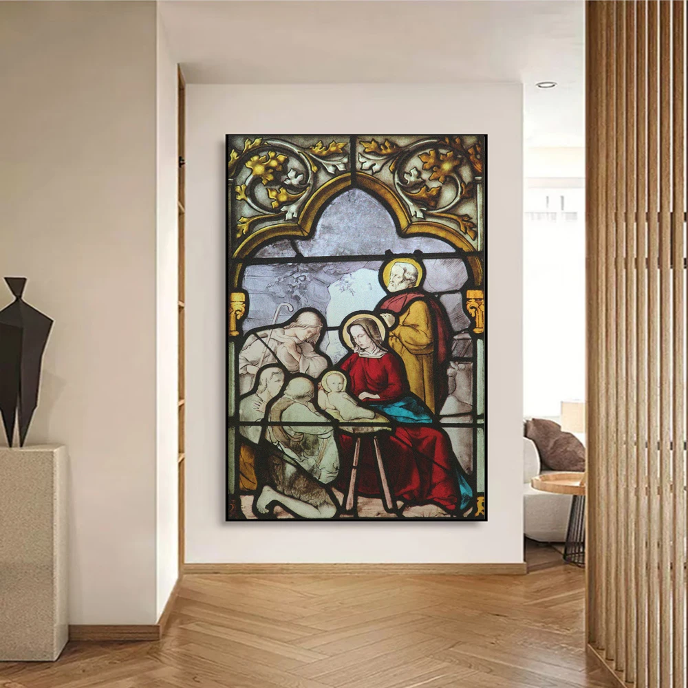 Privacy Window Film Anti-UV Heat Control Static Cling Church Painting Pattern Decorative Semitransparent Glass Window Sticker