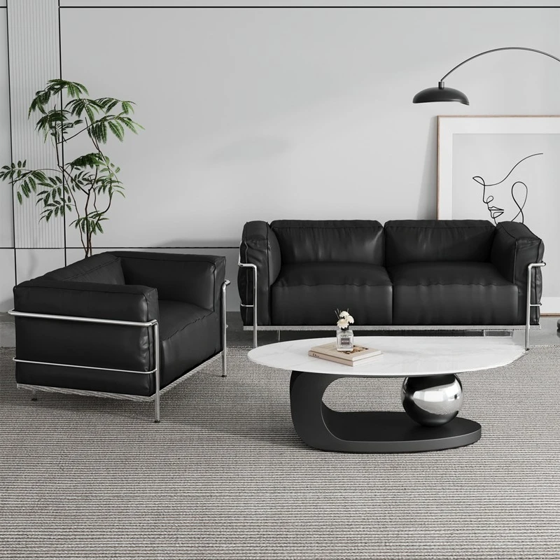 

Nordic Leather Sofa Living Room Italian Minimalist Black Leather Art Single Double Light Luxury Combination Medieval