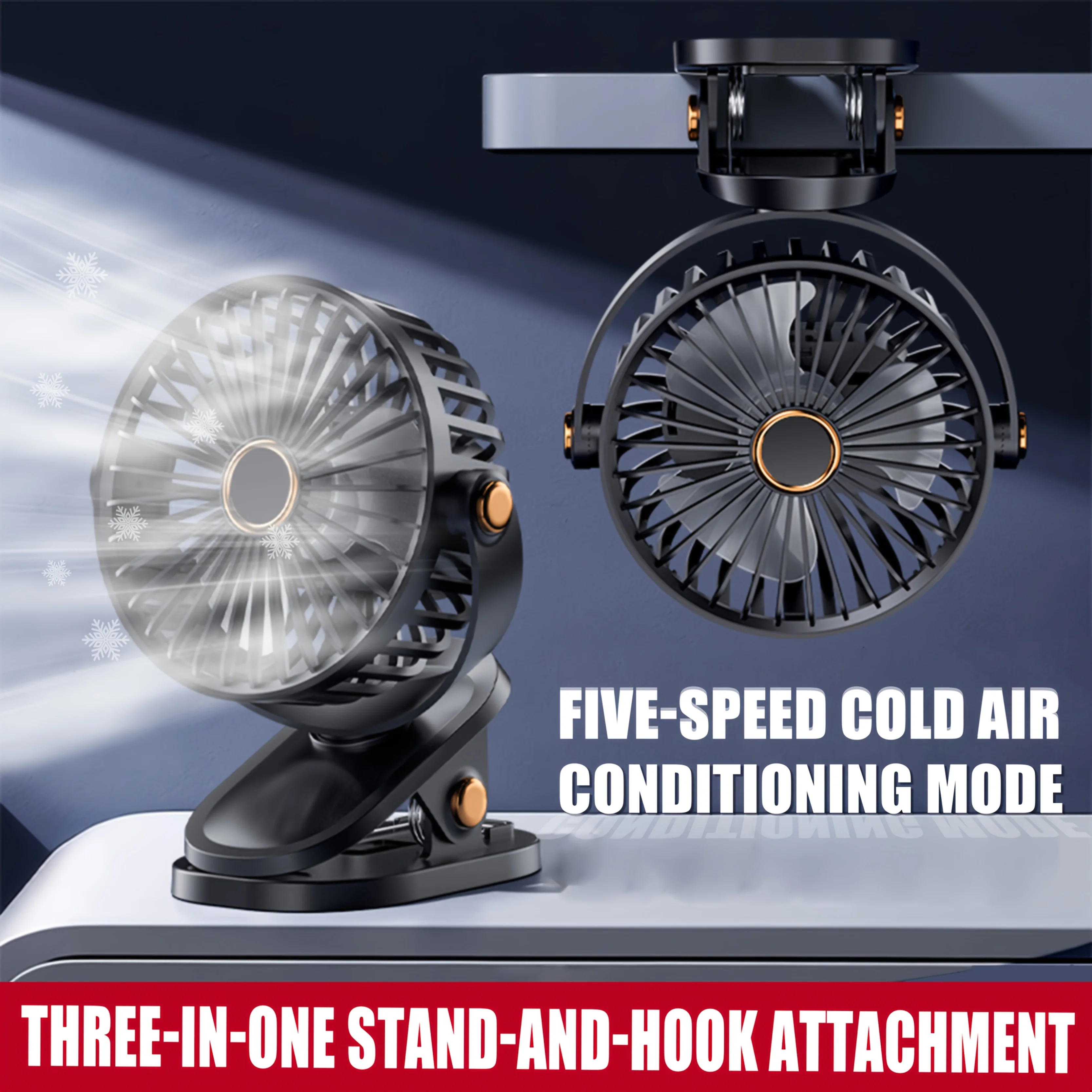 USB Desk Fan with Night Light, 3-Speed Adjustable, PortableDesktop/Office/Camping Fan with Clip-On or Tabletop Stand