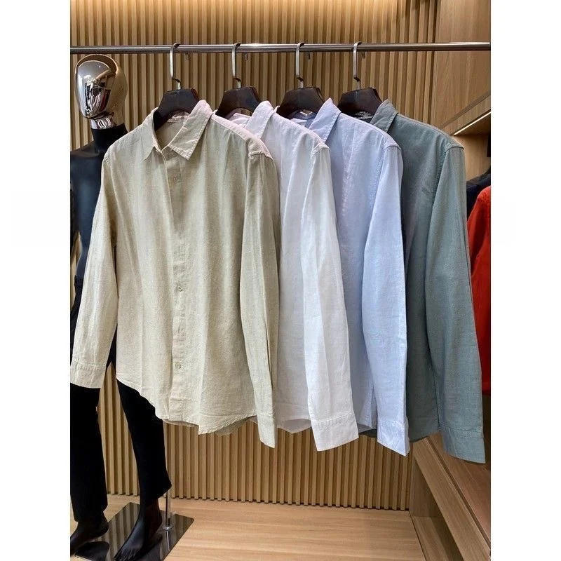 الراقية القطن الكتان طويل Sve عادية irt الرجال اللون بسيط متعدد الاستخدامات تنفس مريحة الخريف الموسم irt