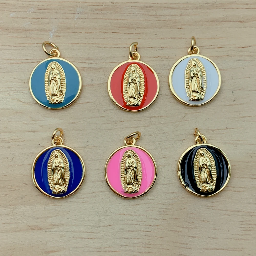 

5Pcs/Pack New Religious Round Enamel Guadalupe Pendants Charms Jewelry Making Women Necklace Bracelet Accessories