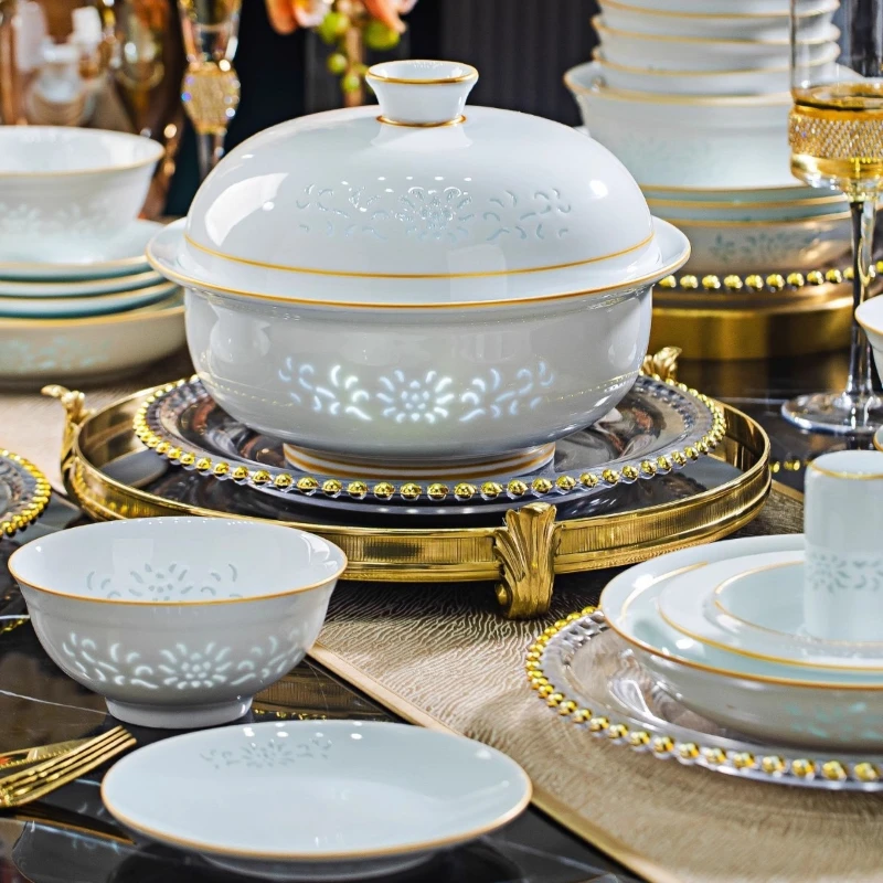 2022 Jingdezhen Dish Set, Household High-end Edge Celadon