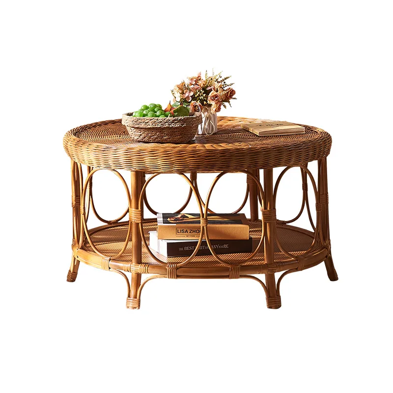 

Handmade retro plant vine tea table living room small apartment art antique round rattan small tea table