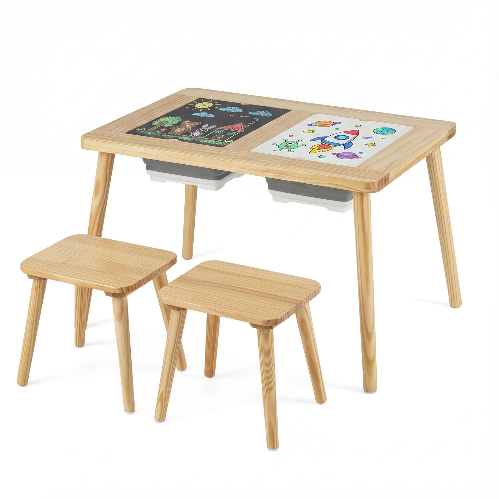 Sensory Table Kid’s Table and Chairs Set with Detachable Double-Sided Tabletops