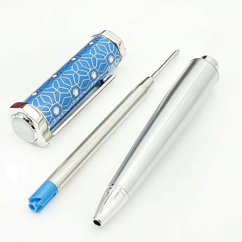 Imagem -06 - Yamalang-luxo ct Pen e Abotoaduras com Blue Barrel Snow Flower Pattern Metal Esferográfica com Número de Série