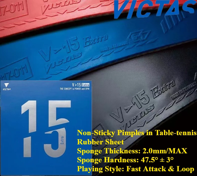 VICTAS V15 اضافية غير لاصقة تنس الطاولة المطاط ورقة البثور في مع ماكس/2.0 مللي متر الإسفنج بينغ بونغ المطاط للهجوم السريع وحلقة