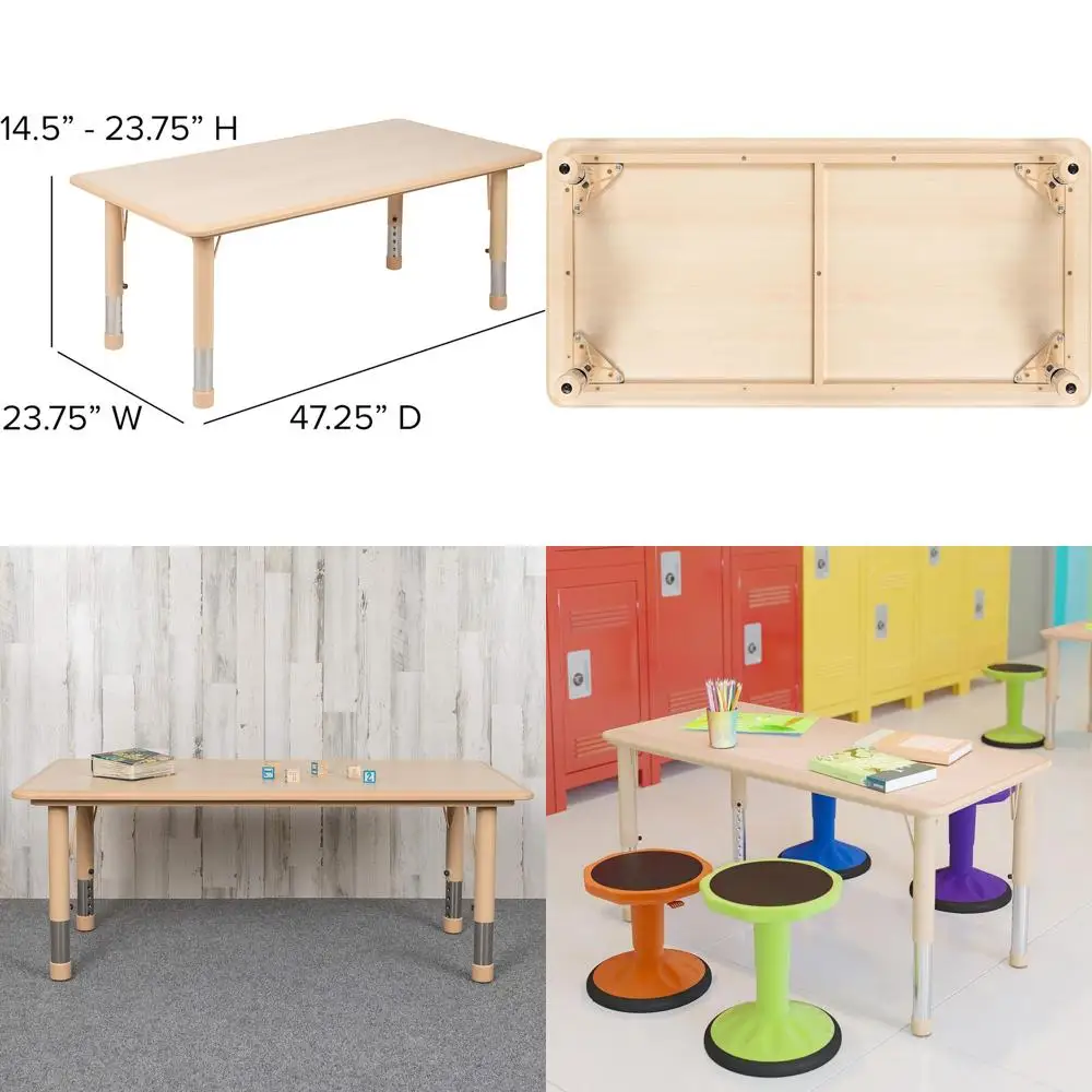 

Height-Adjustable Kids Activity Table, 23.625 W x 47.25 D, 14.5-23.5 H, Natural Finish