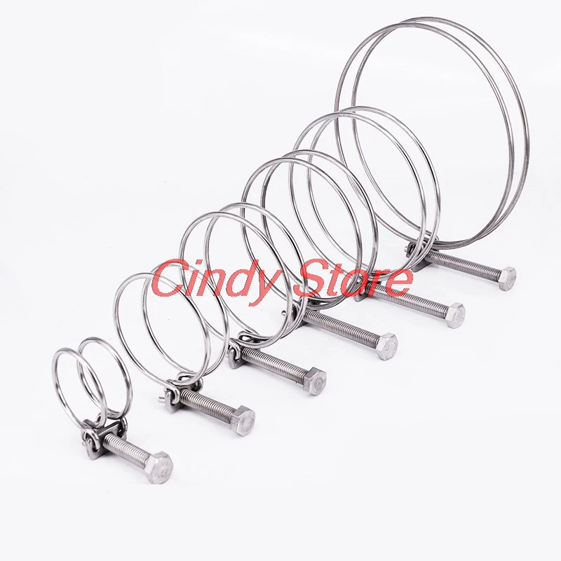 5pcs 11-85mm Double Wire Water Hose Clamp Adjust Pipe Clip SS304 Stainless Steel Tube Pipe Hoop Plumbing Fixture