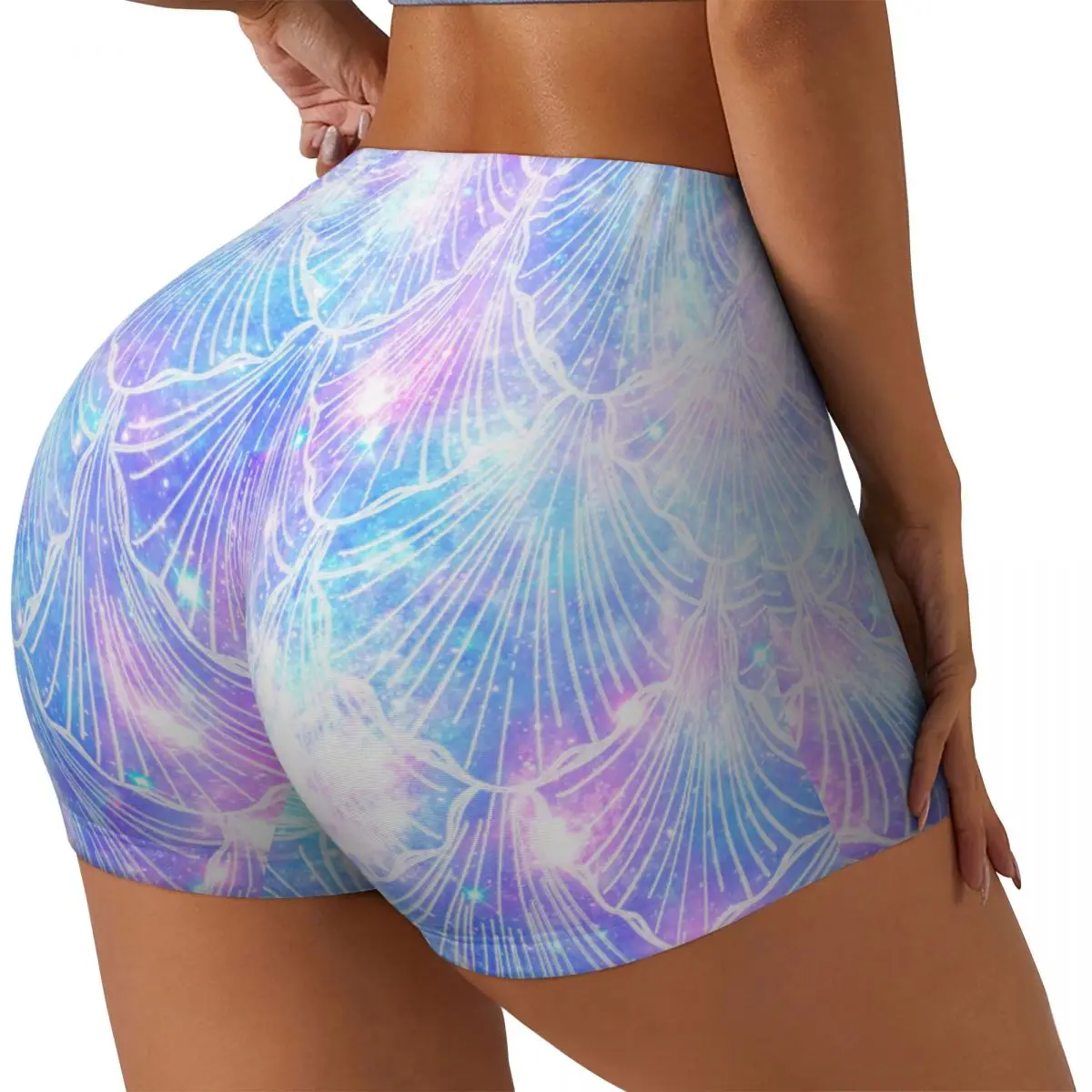 

Радужные шорты с чешуей русалки для женщин, тренировки в тренажерном зале, подтяжка ягодиц, байкерские шорты для йоги с высокой талией, одежда для тенниса для бега