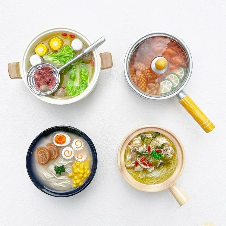 Seafood Noodle Beef Hotpot Handmade Painted 3D Fridge Magnets Tourism Souvenirs Refrigerator Magnetic Stickers