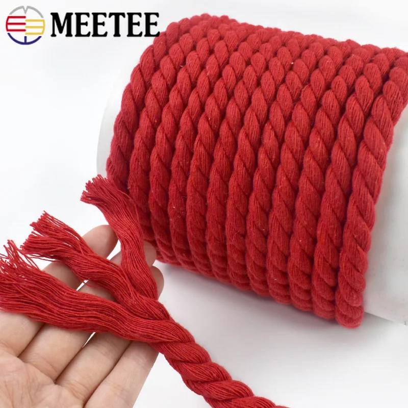 2/5/10Meter 5/8/12/20mm Red Twisted Cotton Cords for Bag Decoration Macrame Cord Knapsack Belt 3 Shares Braided Rope Sewing Yarn