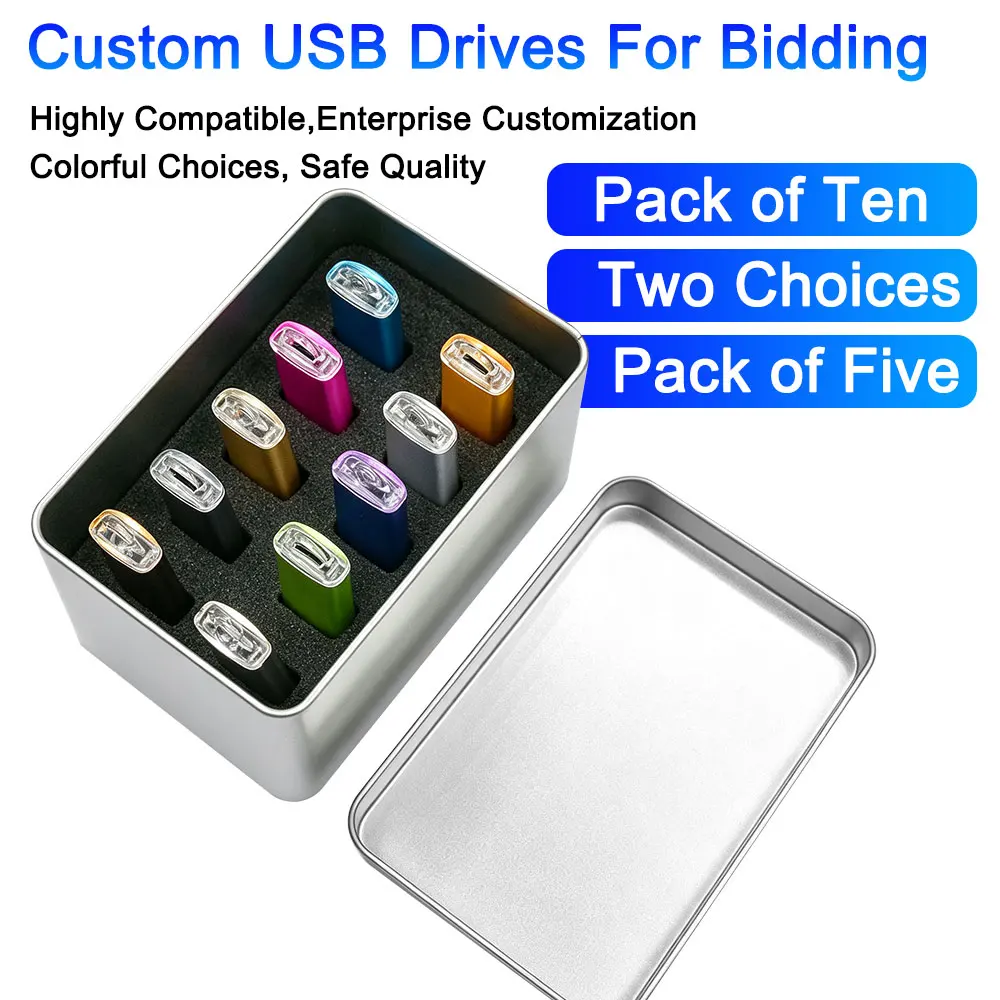 5PCS 10PCS USB Flash Drive 128GB Free Custom Logo Pen Drive 64GB Metal Box Memory Stick Business Gift Pendrive 32GB 16GB 8GB USB