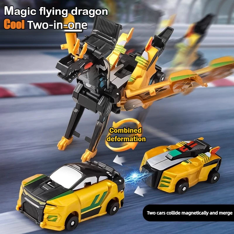 2-in-1 Crash&Transform Car Dragon Toy-Two Cars Automatically Transform Into a Cool Robot After Colliding No Battery Required ﻿