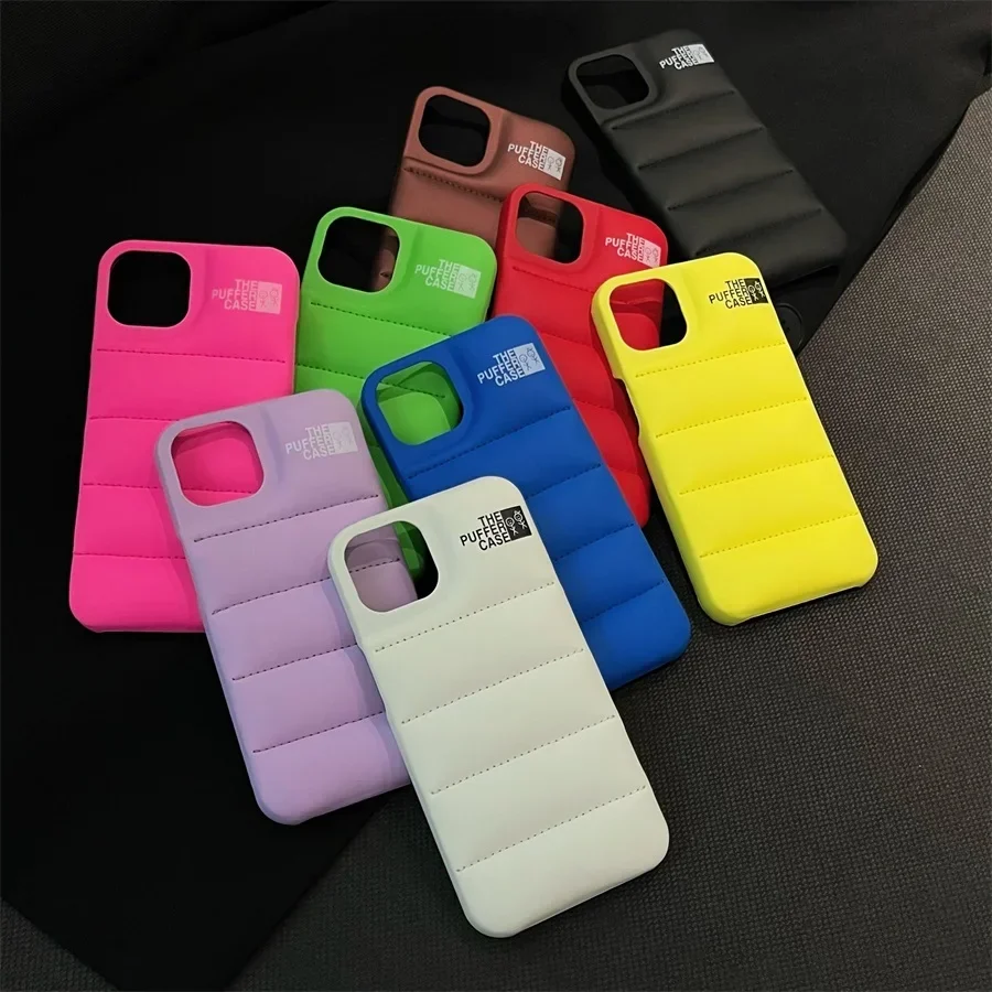 Fashion Solid Color The Puffer Case For iPhone 16 15 14 13 12 11 Pro Max 7 8 Plus X XS XR SE2 Soft Phone Cover Case