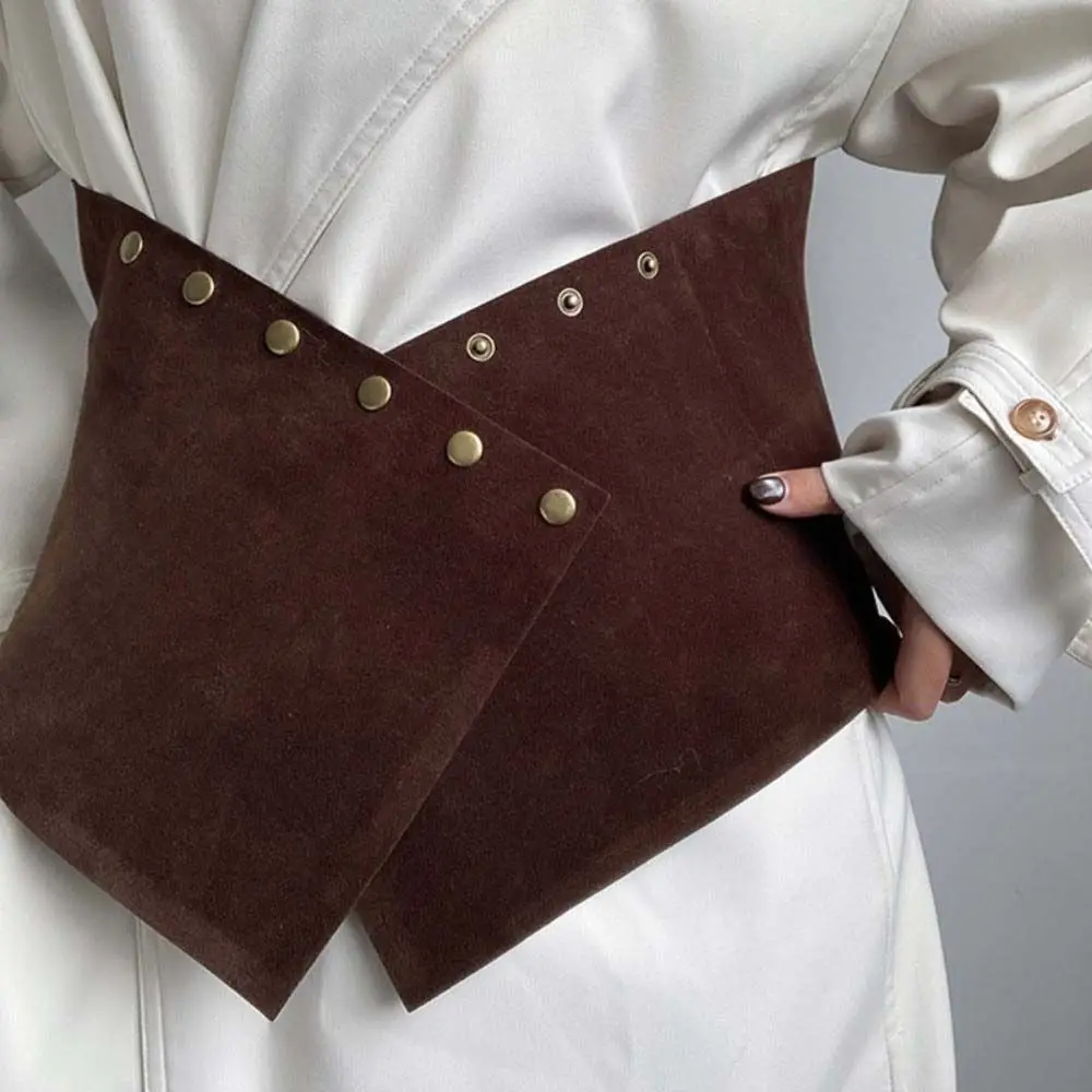 Fashion Irregular Faux Suede Waistband Rivet Decor Brown Ultra-wide Corset Belt Texture Maillard Style Waist Belt Daily Wear