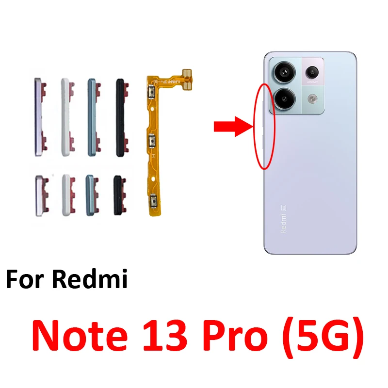 

Для Xiaomi Redmi Note 13 Pro, новая боковая кнопка включения и выключения громкости, внутренняя часть гибкого кабеля для Redmi Note 13 Pro 5G