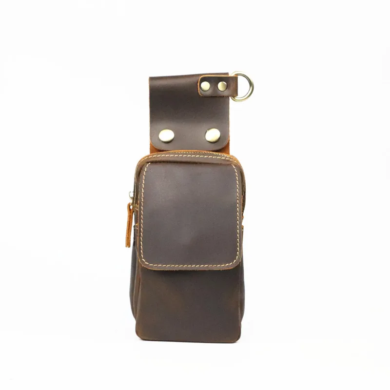 YH3135 Men's Bag, Crazy Horse Leather Waist Bag, Mobile Phone Vertical Design, Top Layer Cowhide Retro Wearing Belt Hanging Bag