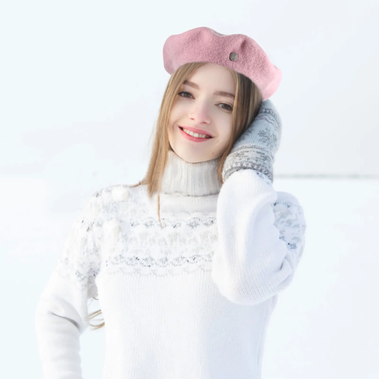 

Winter Wool Material French Style Pink Color Sun French Beret Beret Hat For Women Caps Protection Travel