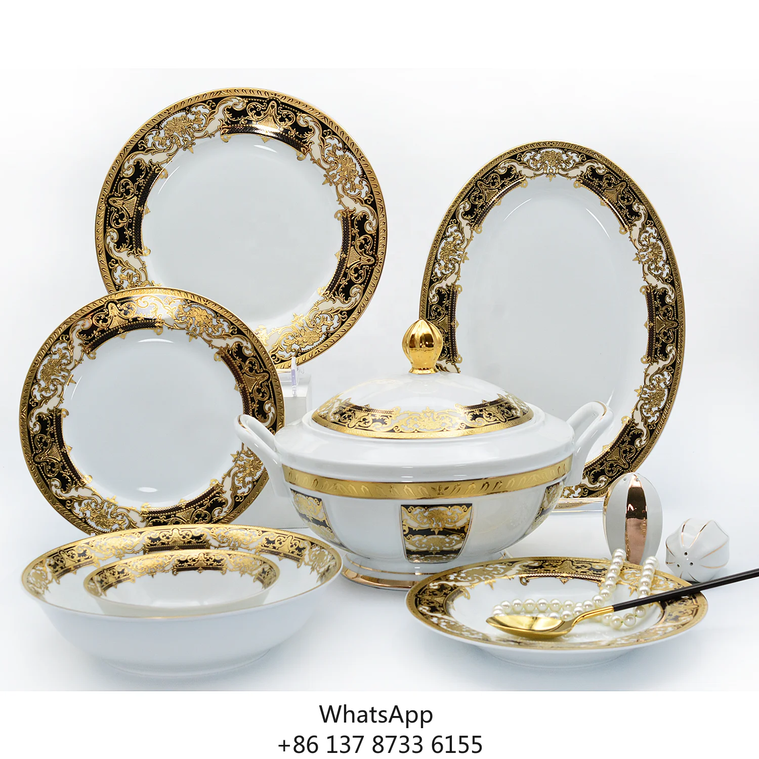 

Porcelain Dinner Set Luxury Dinnerware Set Embossed Gold Design Bone China Dinner Sets