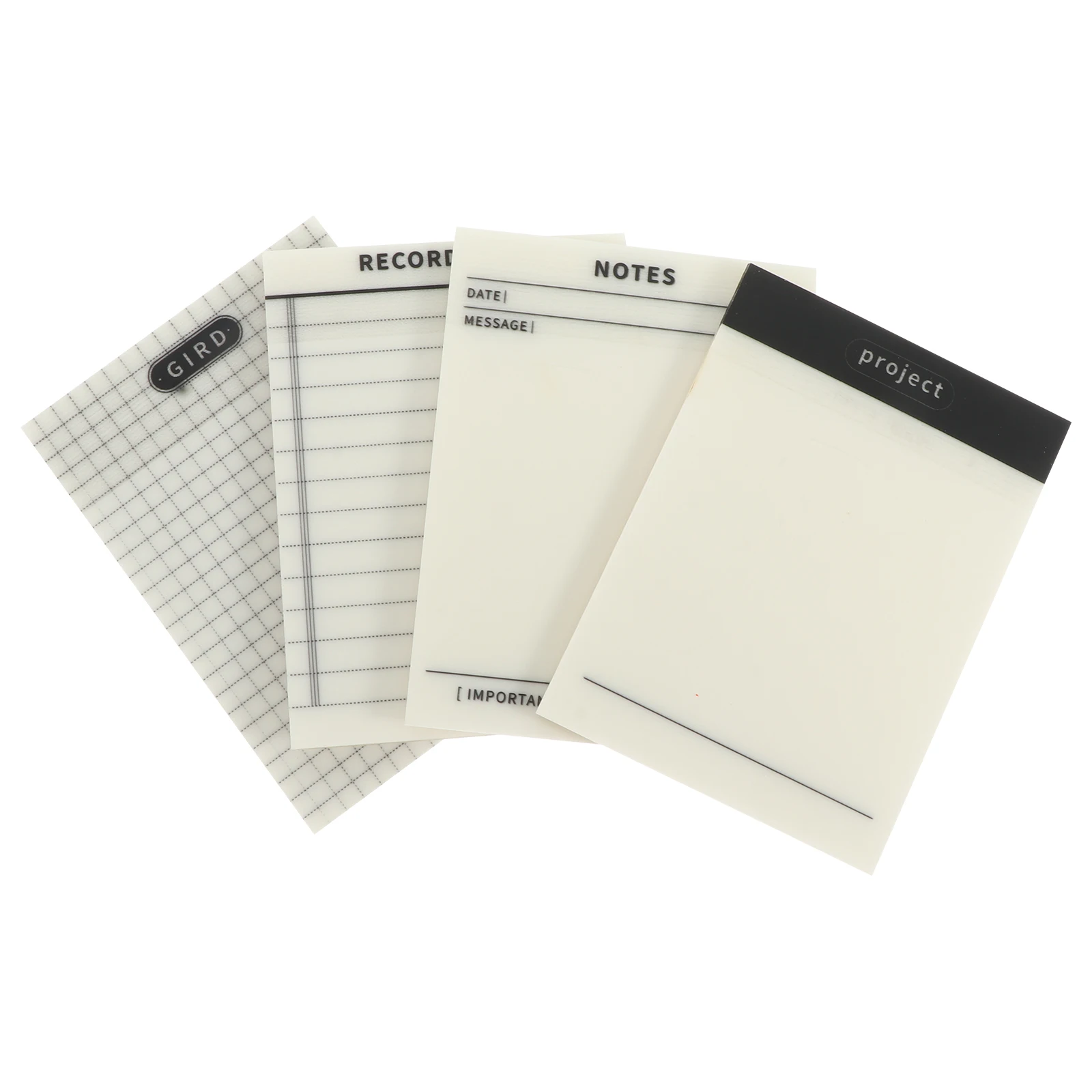 

4pcs Transparent Memo Stickers Plastic Long Term Use Self Adhesive Clear Pads Writing Paper Notebooks