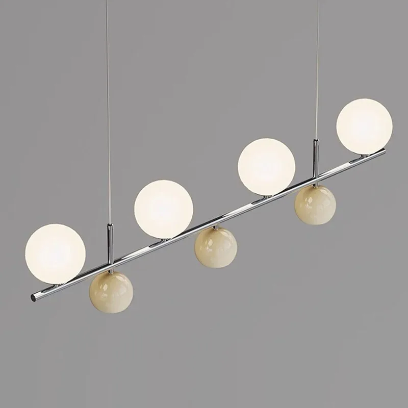 Retro Green White Globe LED Pendant Light with Sleek Metal Design for Dining Room and Living Room Mid