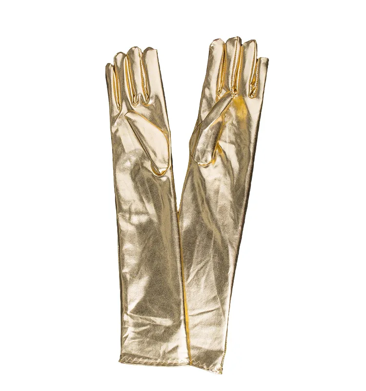 Gloves Women 43cm Synthetic Patent Leather Long Elastic Black Evening Opera Cosplay Costume Show Party Stage Soft Chic