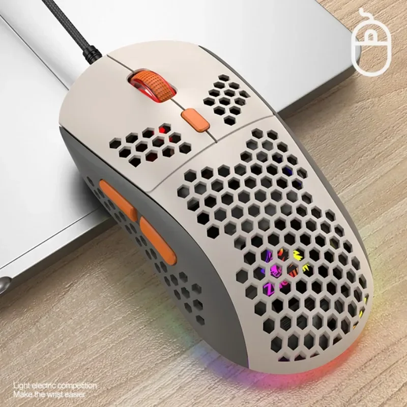 Para m8 ergonômico gaming mouse legal oco para fora modelagem mouse com fio rgb iluminação leve mouse cor correspondência design