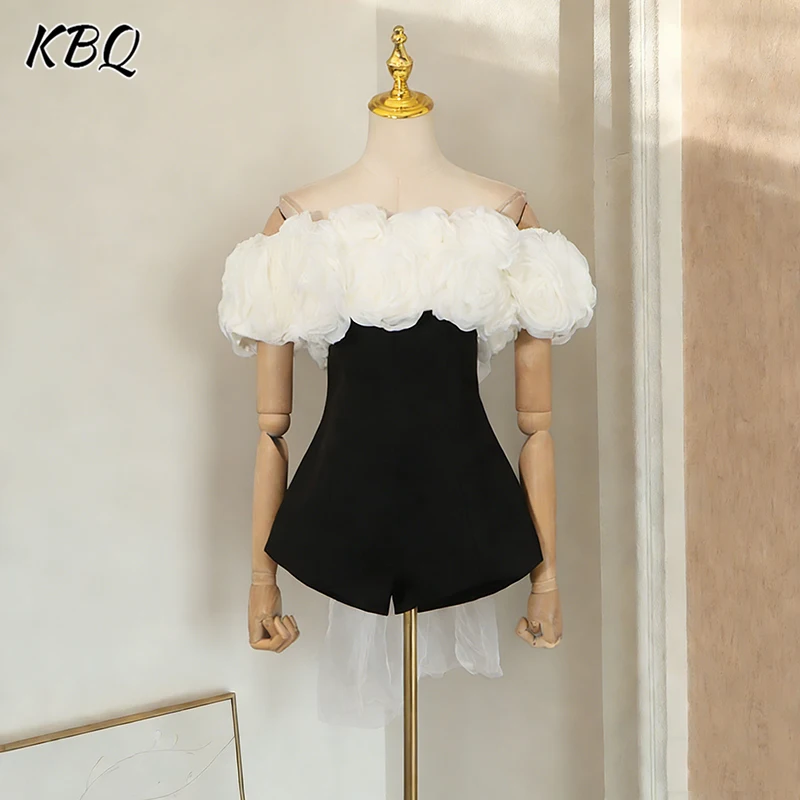 

Элегантный комплект из двух предметов KBQ для женщин: топ с 3D-цветами и комбинезон без бретелек, новый