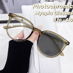 Ultra Light Large Round Frame Photochromic Near Sight Glasses Anti Blue Light Myopia Glasses Finished Minus Eyewear 0 To -4.0