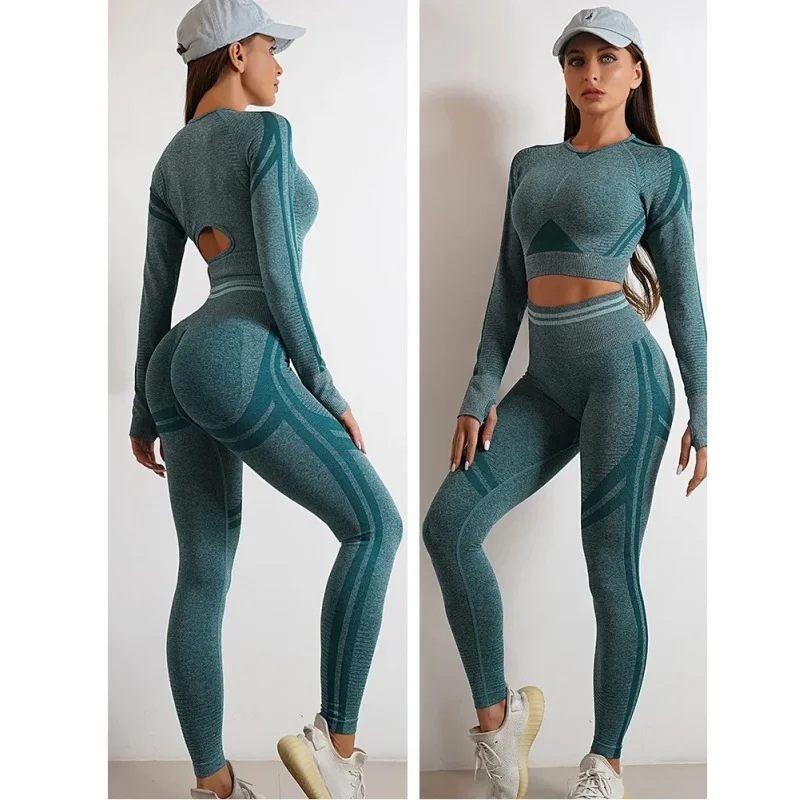 Yoga Sport Set Naadloze Gym Set Actieve Kleding Vrouwen Sportkleding Fitness Lange Mouw Leggings Broek Pak Trainingskleding Voor Dames