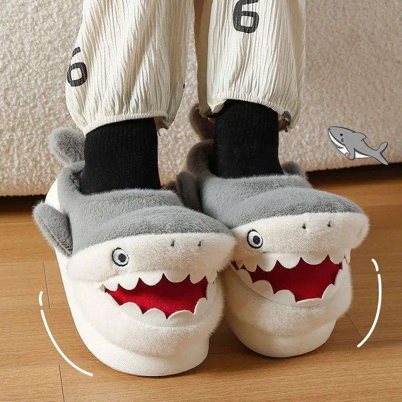 New shark sliders shoes for men home slipper man winter warm house shoes indoor cloud slipper male unisex fuzzy room flip flops